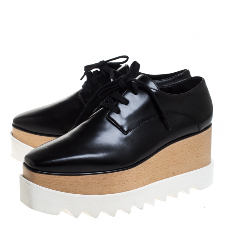 مملوكة مسبقًا Stella McCartney Black Faux Leather Elyse Platform Derby Size 38
