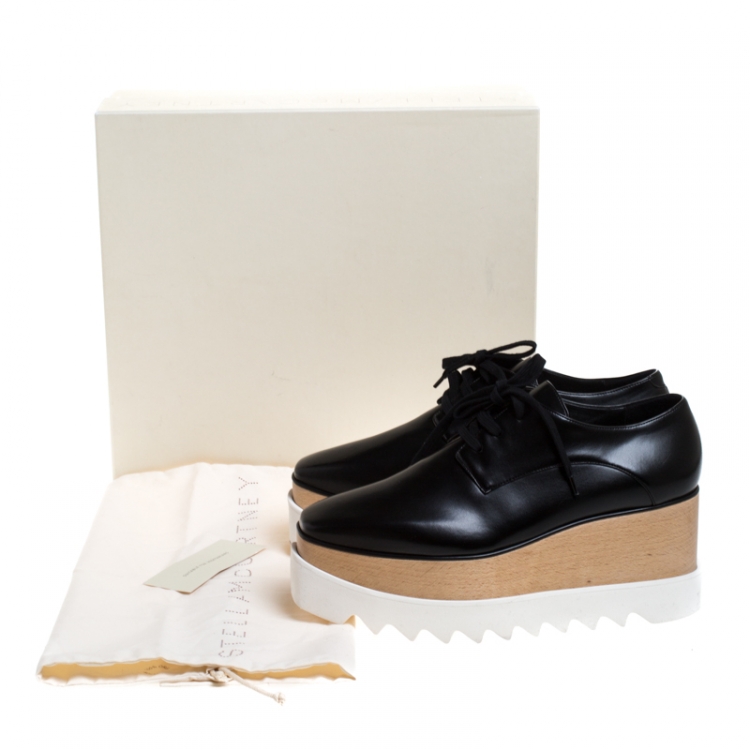 مملوكة مسبقًا Stella McCartney Black Faux Leather Elyse Platform Derby Size 38