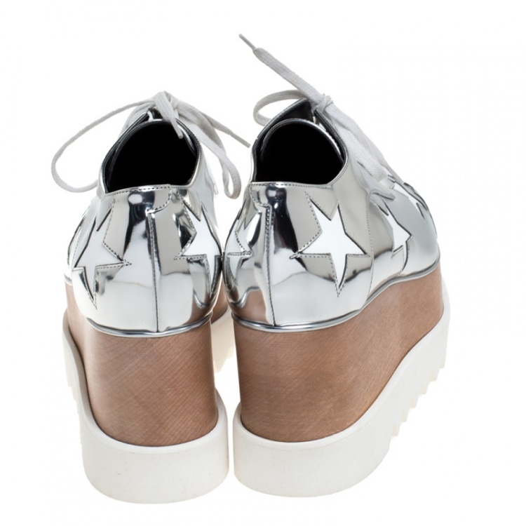 مملوكة مسبقًا Stella McCartney Metallic Silver Faux Leather Elyse Star Platform Derby Size 41