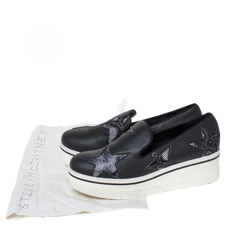 مملوكة مسبقًا Stella McCartney Black Faux Leather Star Platform Slip On Sneakers Size 38