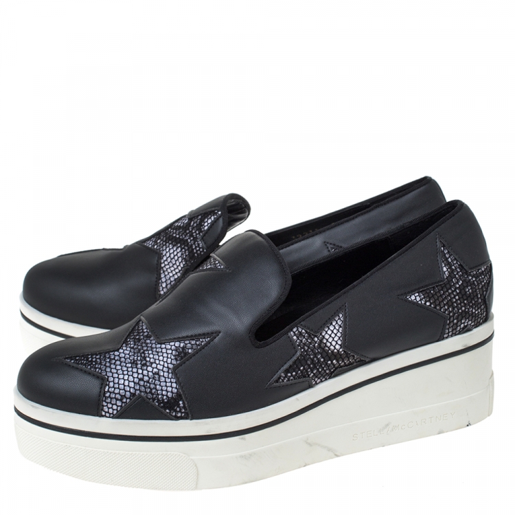مملوكة مسبقًا Stella McCartney Black Faux Leather Star Platform Slip On Sneakers Size 38