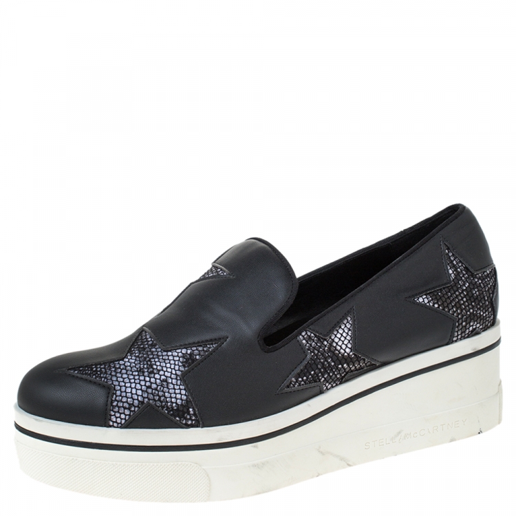 مملوكة مسبقًا Stella McCartney Black Faux Leather Star Platform Slip On Sneakers Size 38