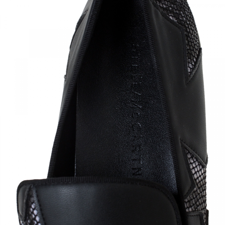 مملوكة مسبقًا Stella McCartney Black Faux Leather Star Platform Slip On Sneakers Size 38