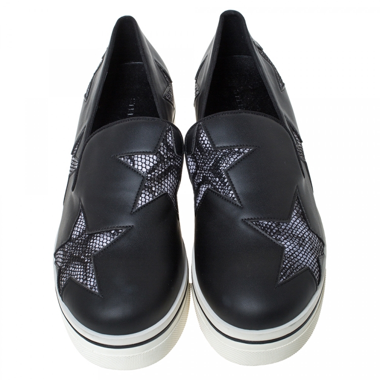مملوكة مسبقًا Stella McCartney Black Faux Leather Star Platform Slip On Sneakers Size 38