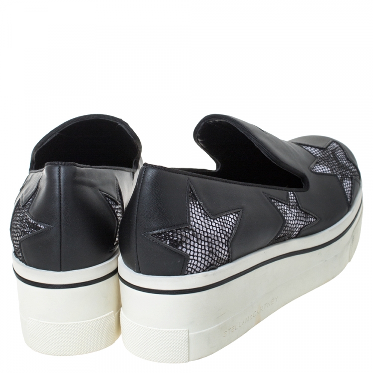 مملوكة مسبقًا Stella McCartney Black Faux Leather Star Platform Slip On Sneakers Size 38