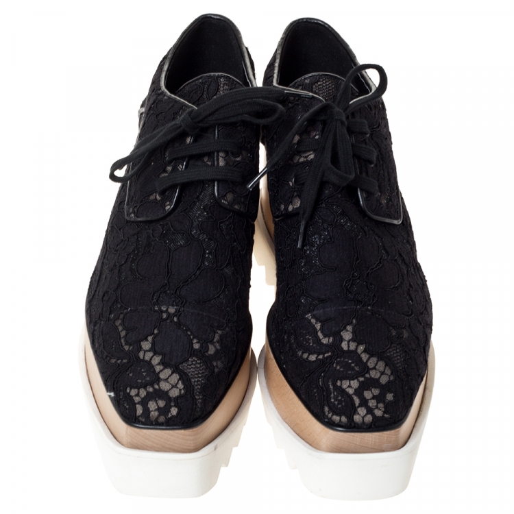 Pre Owned Stella McCartney Black Lace Elyse Platform Lace Up Sneakers Size 39