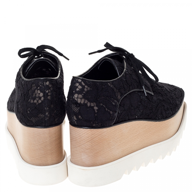 Pre Owned Stella McCartney Black Lace Elyse Platform Lace Up Sneakers Size 39