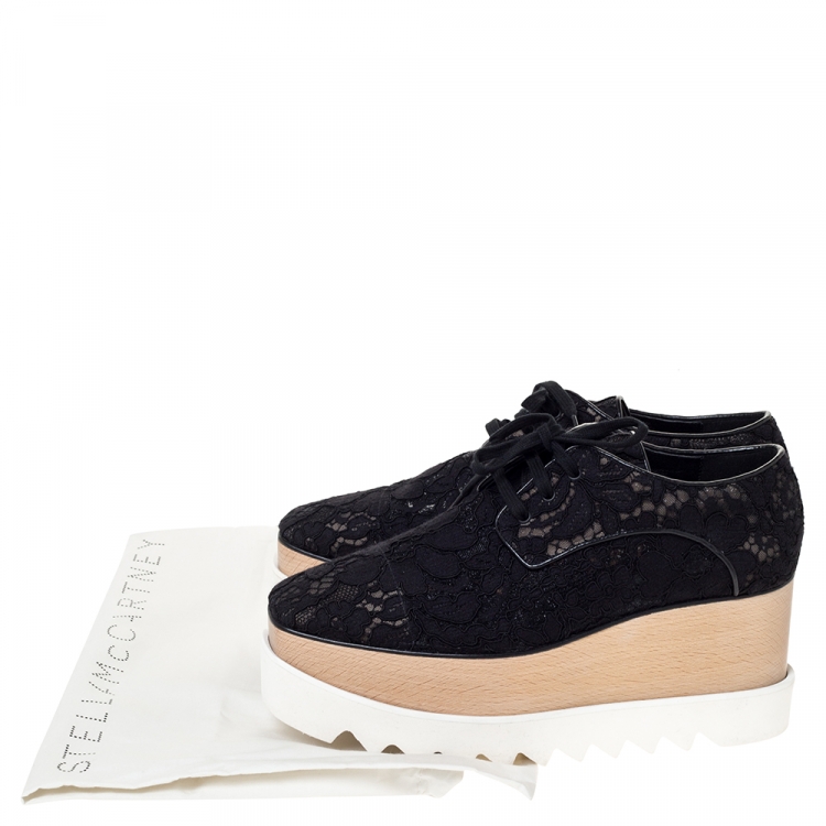 Pre Owned Stella McCartney Black Lace Elyse Platform Lace Up Sneakers Size 39
