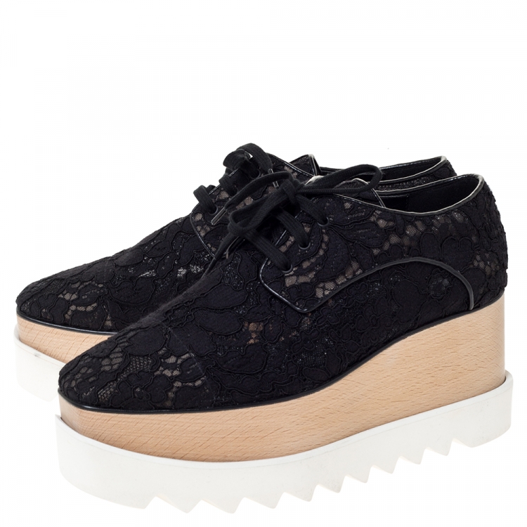 Pre Owned Stella McCartney Black Lace Elyse Platform Lace Up Sneakers Size 39
