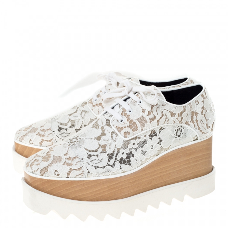 Pre Owned Stella McCartney White Lace Elyse Platform Lace Up Sneakers Size 36.5 