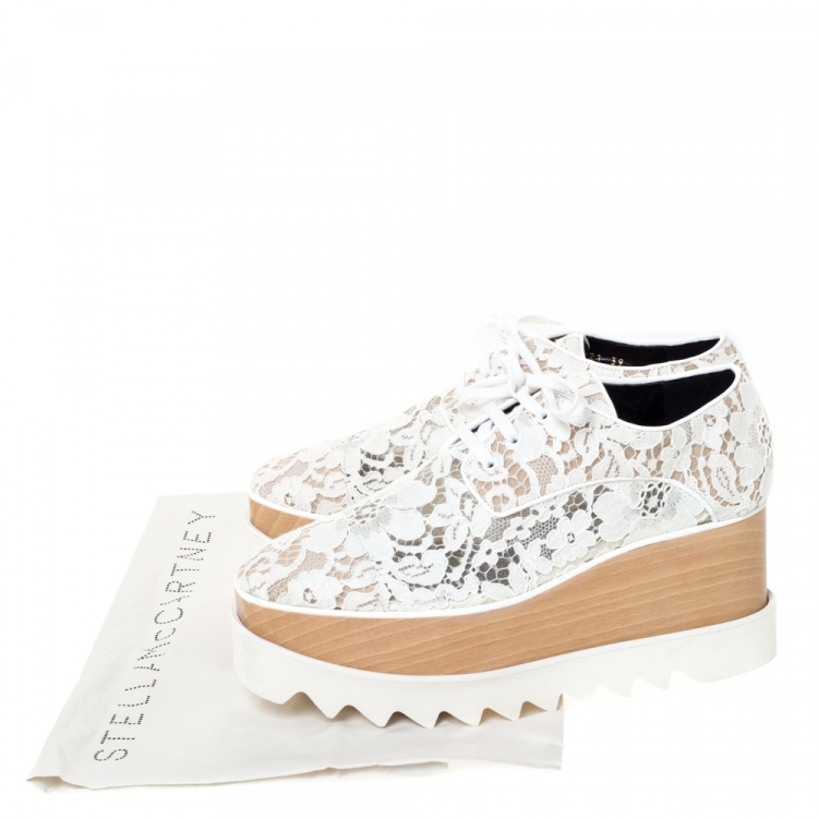 Pre Owned Stella McCartney White Lace Elyse Platform Lace Up Sneakers Size 36.5 