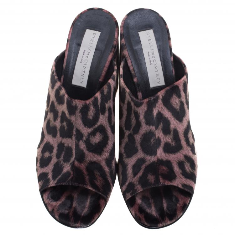 Pre Owned Stella McCartney Rose Pink Leopard Printed Velvet Sabot Mules Size 39.5