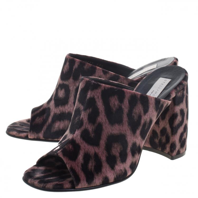 Pre Owned Stella McCartney Rose Pink Leopard Printed Velvet Sabot Mules Size 39.5