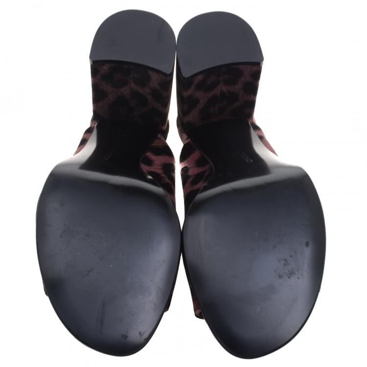 Pre Owned Stella McCartney Rose Pink Leopard Printed Velvet Sabot Mules Size 39.5