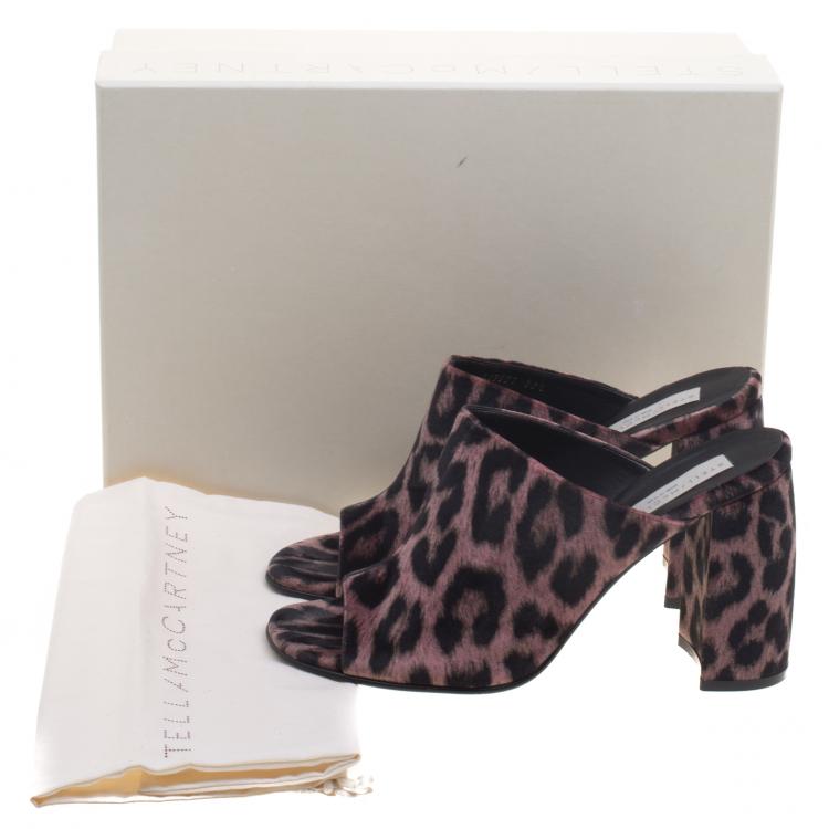 Pre Owned Stella McCartney Rose Pink Leopard Printed Velvet Sabot Mules Size 39.5
