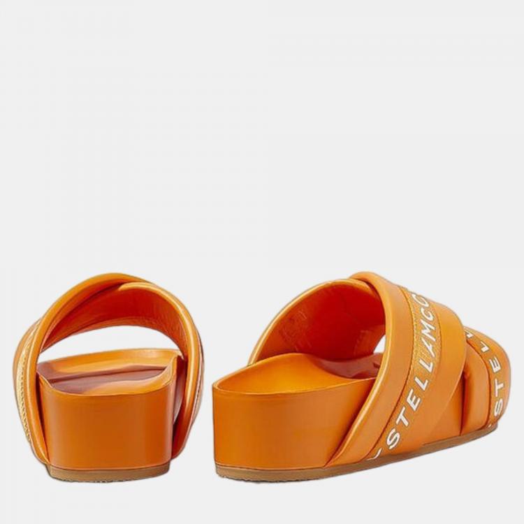 Pre Owned Stella McCartney Orange Vesta Logo Slides Size 37