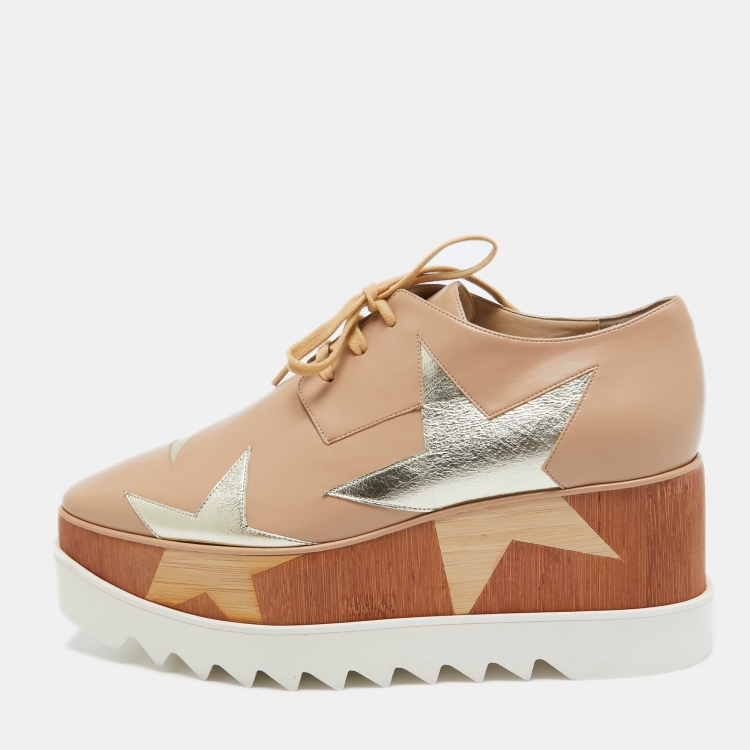 مملوكة مسبقًا Stella McCartney Brown  Faux Leather Elyse Star Sneakers Size 41