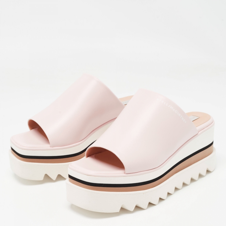 Pre Owned Stella McCartney Pink/White Faux Leather Sneak Elyse Platform Sandals Size 37.5