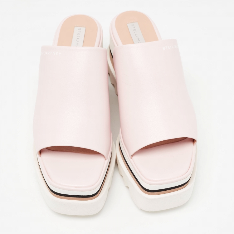Pre Owned Stella McCartney Pink/White Faux Leather Sneak Elyse Platform Sandals Size 37.5