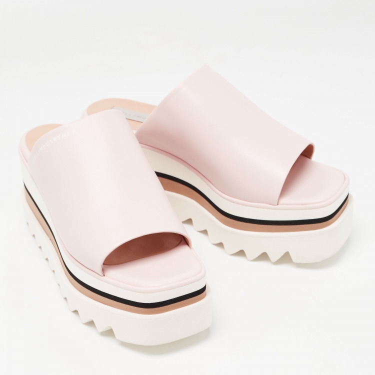 Pre Owned Stella McCartney Pink/White Faux Leather Sneak Elyse Platform Sandals Size 37.5