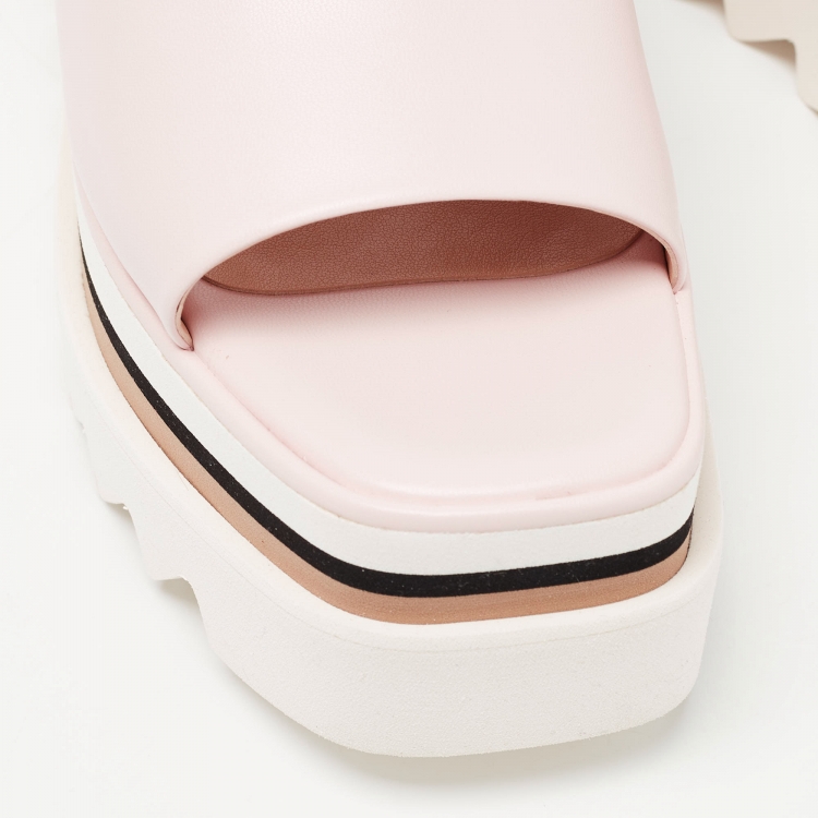 Pre Owned Stella McCartney Pink/White Faux Leather Sneak Elyse Platform Sandals Size 37.5