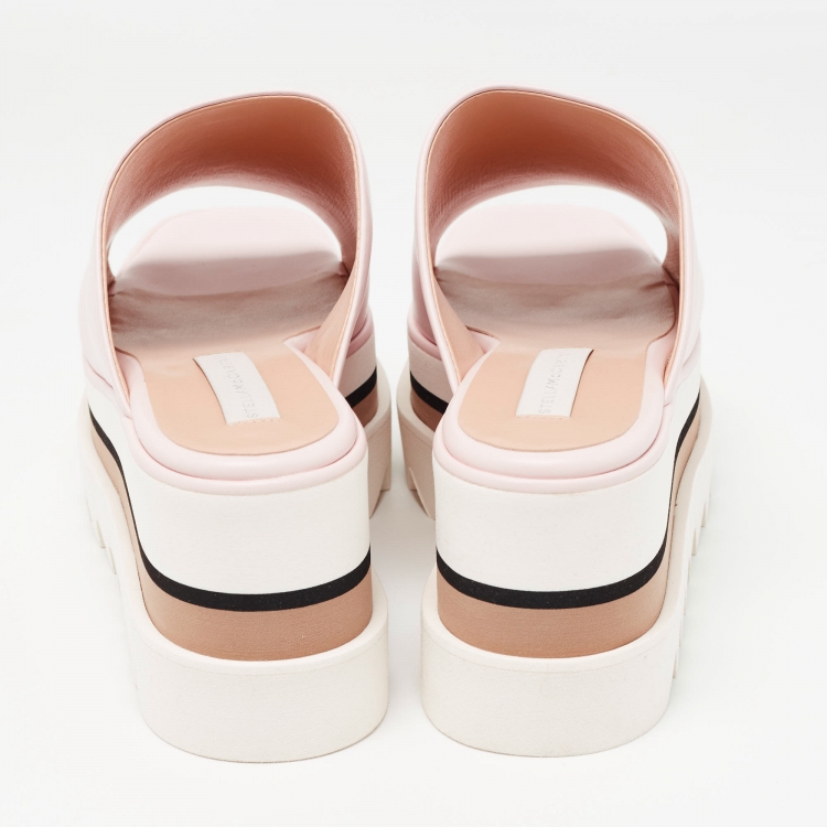 Pre Owned Stella McCartney Pink/White Faux Leather Sneak Elyse Platform Sandals Size 37.5
