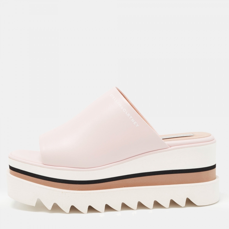 Pre Owned Stella McCartney Pink/White Faux Leather Sneak Elyse Platform Sandals Size 37.5