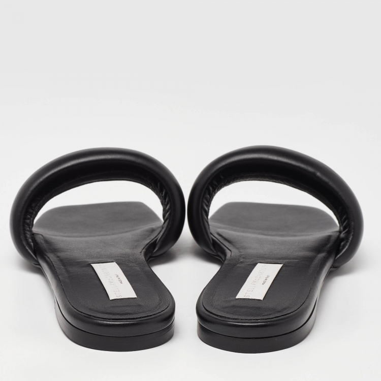 Pre Owned Stella McCartney Black Faux Leather Flat Slides Size 40