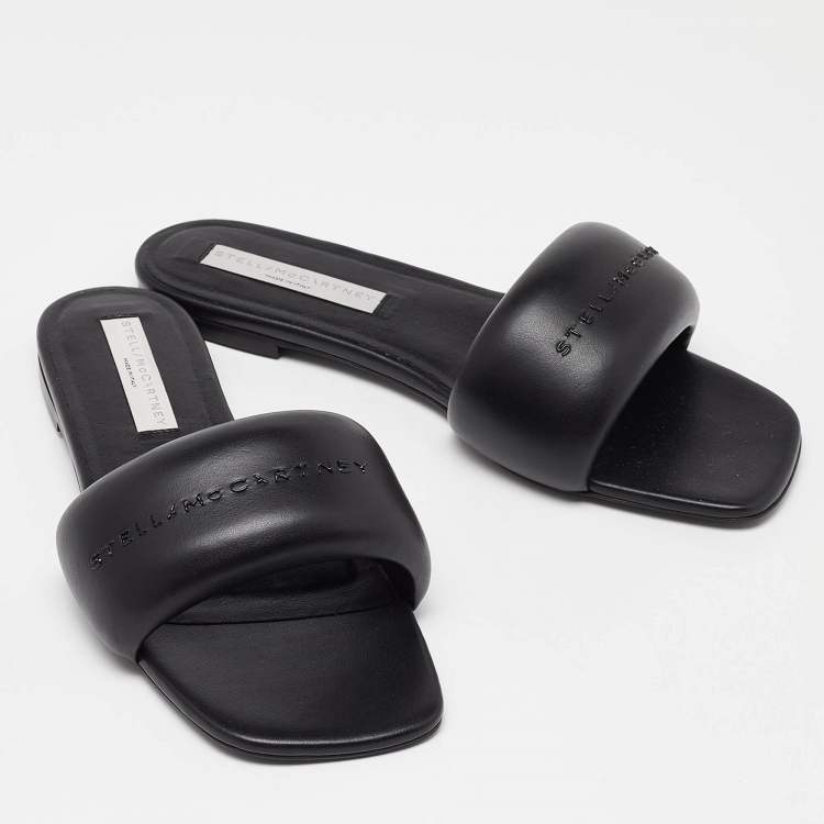 Pre Owned Stella McCartney Black Faux Leather Flat Slides Size 40