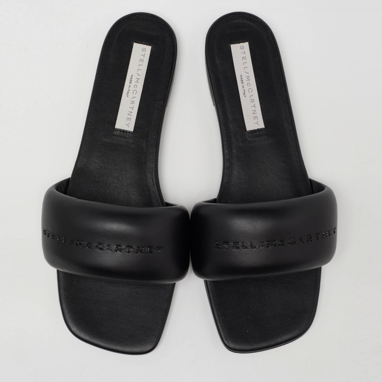 Pre Owned Stella McCartney Black Faux Leather Flat Slides Size 40