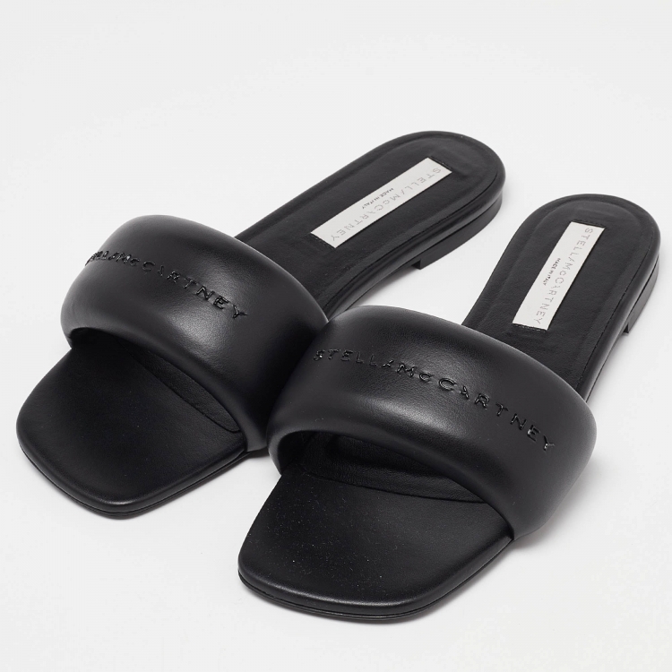 Pre Owned Stella McCartney Black Faux Leather Flat Slides Size 40