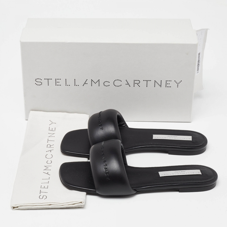 Pre Owned Stella McCartney Black Faux Leather Flat Slides Size 40