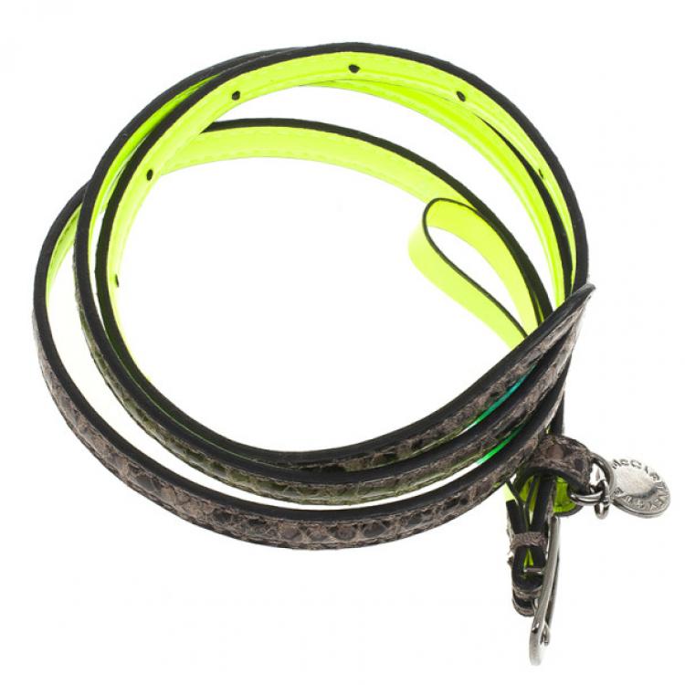 Pre Owned Stella McCartney Neon Green Python Print Skinny Belt 70 CM
