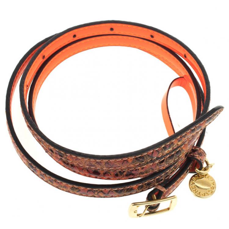 Pre Owned Stella McCartney Orange Python Print Skinny Belt 80 CM