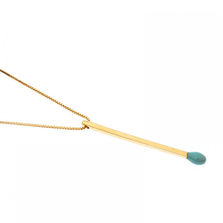 Pre Owned Stella McCartney Matchstick Enamel Gold Tone Pendant Necklace