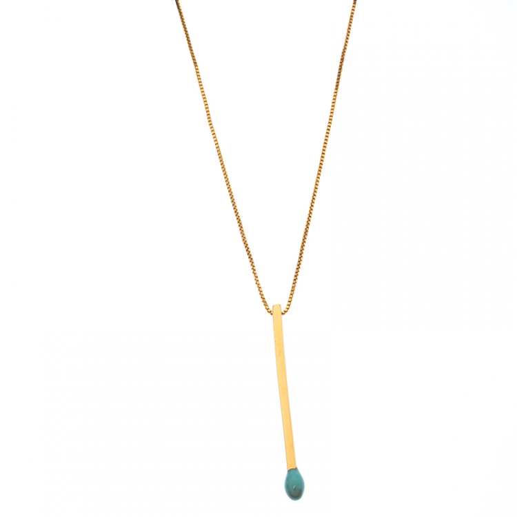 Pre Owned Stella McCartney Matchstick Enamel Gold Tone Pendant Necklace