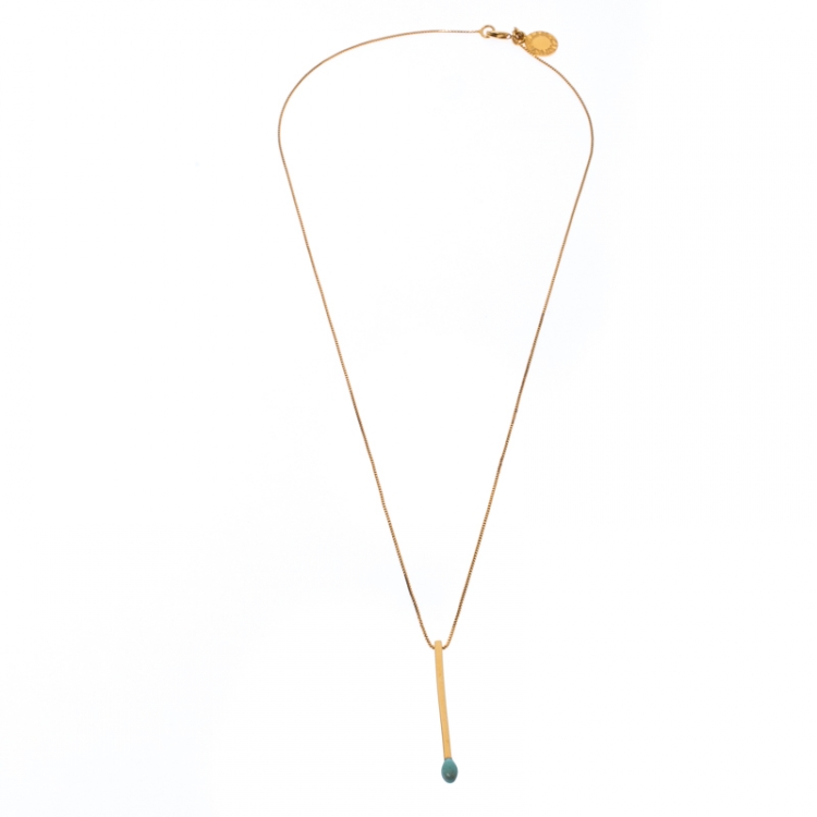 Pre Owned Stella McCartney Matchstick Enamel Gold Tone Pendant Necklace