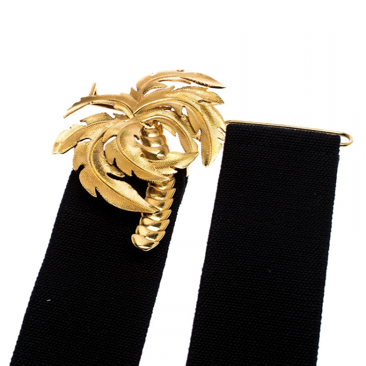 Pre Owned Stella McCartney Black Canvas Palm Tree Buckle Belt 80CM