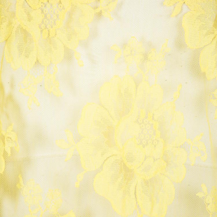 Pre Owned Stella McCartney Yellow Floral Lace Scalloped Edge Sheer Top M