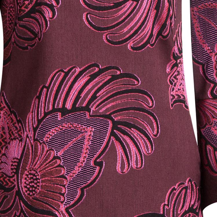 Pre Owned Stella McCartney Burgundy Floral Jacquard Wool Long Sleeve Dress S