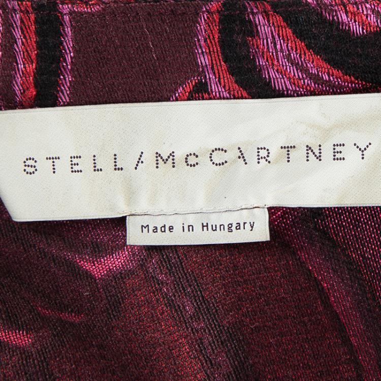Pre Owned Stella McCartney Burgundy Floral Jacquard Wool Long Sleeve Dress S