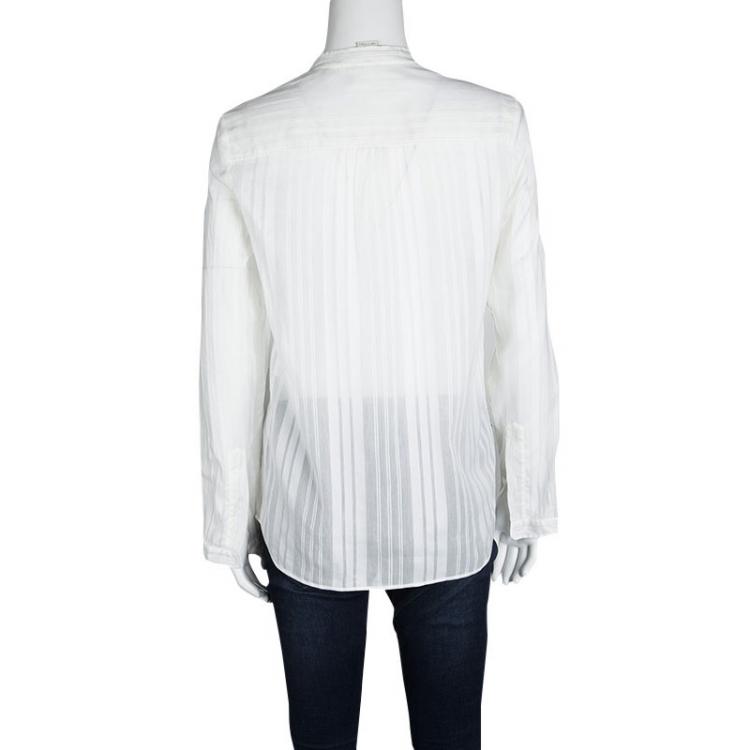 Pre Owned Stella McCartney Off White Self Striped Cotton-Silk Long Sleeve Shirt S