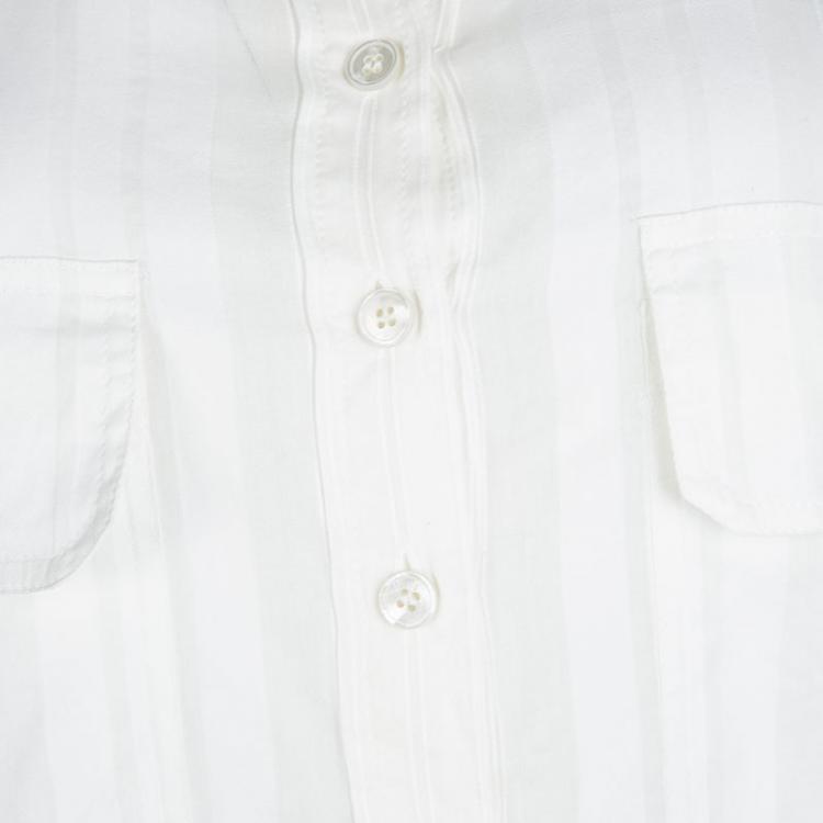 Pre Owned Stella McCartney Off White Self Striped Cotton-Silk Long Sleeve Shirt S