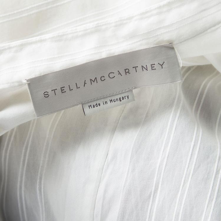 Pre Owned Stella McCartney Off White Self Striped Cotton-Silk Long Sleeve Shirt S