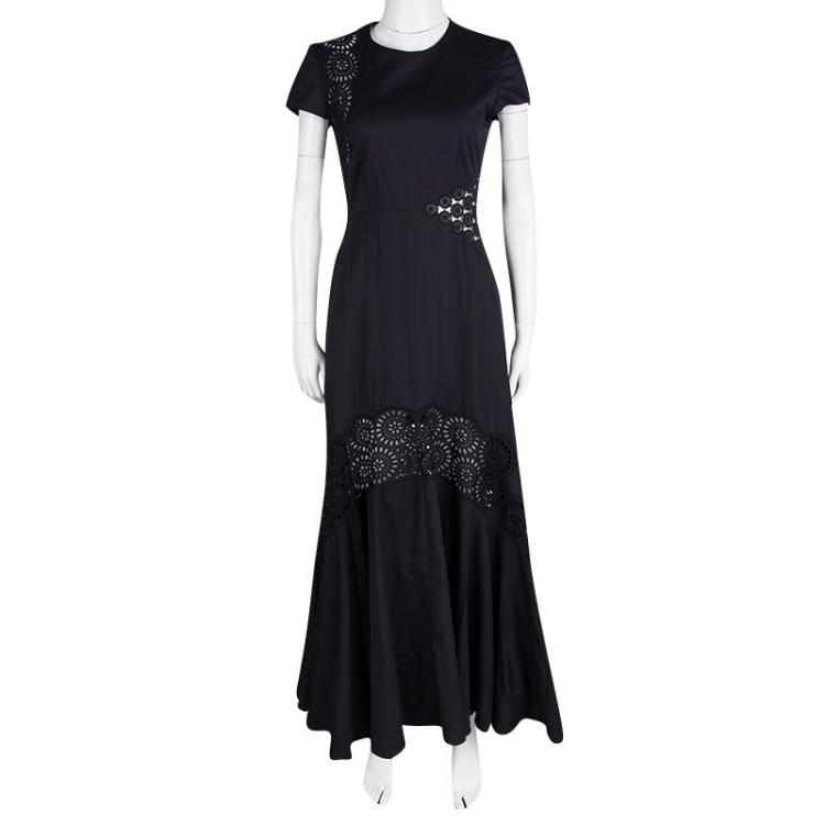 Pre Owned Stella McCartney Navy Blue Eyelet Lace Detail Lara Maxi Dress S