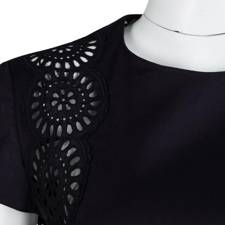 Pre Owned Stella McCartney Navy Blue Eyelet Lace Detail Lara Maxi Dress S