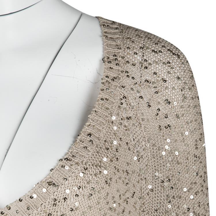 Pre Owned Stella McCartney Beige SIlk Sequined Sweater Dress S