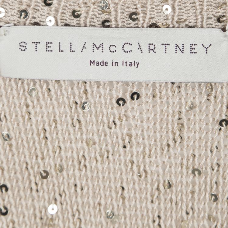 Pre Owned Stella McCartney Beige SIlk Sequined Sweater Dress S