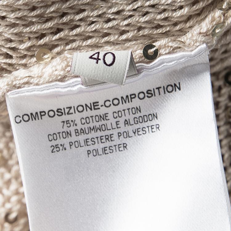 Pre Owned Stella McCartney Beige SIlk Sequined Sweater Dress S