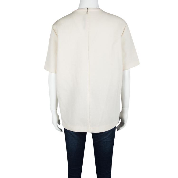 Pre Owned Stella Mccartney Cream Jersey Floral Motif Lace Applique Detail Oversized Top S